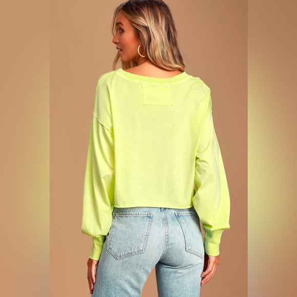 Free People Austin Washed Lime Green Long Sleeve Cropped Tee - Picture 13 of 13